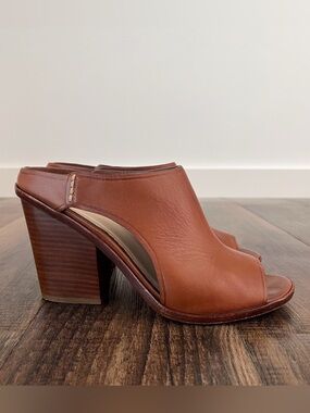 Cole Haan Hollis Leather Sandal Block Heel Mule Slip On Grand OS Size 8.5B Brown